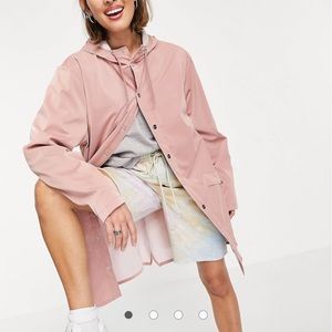 Rains long waterproof jacket in blush pink